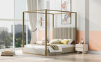 Queen Size Upholstery Canopy Platform Bed with Headboard