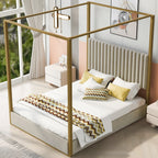 Queen Size Upholstery Canopy Platform Bed with Headboard