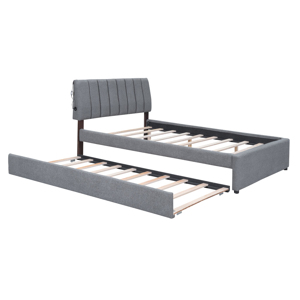 Teddy Fleece Full Size Upholstered Platform Bed with Twin Size Trundle