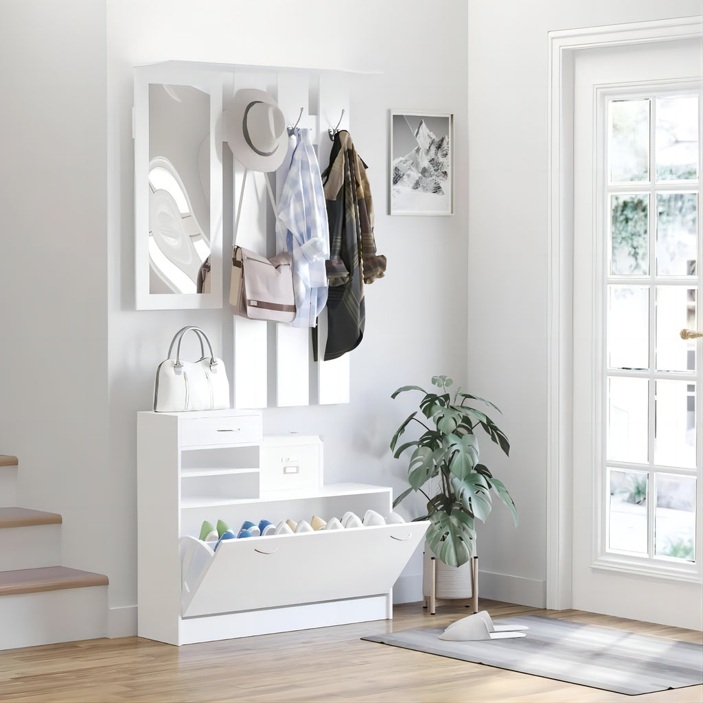 Combination Model Gate Cabinet with Shoe Cabinet, Hang Shelf, and Mirror