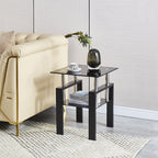 2-Piece Tempered Black Glass Sofa Table Set