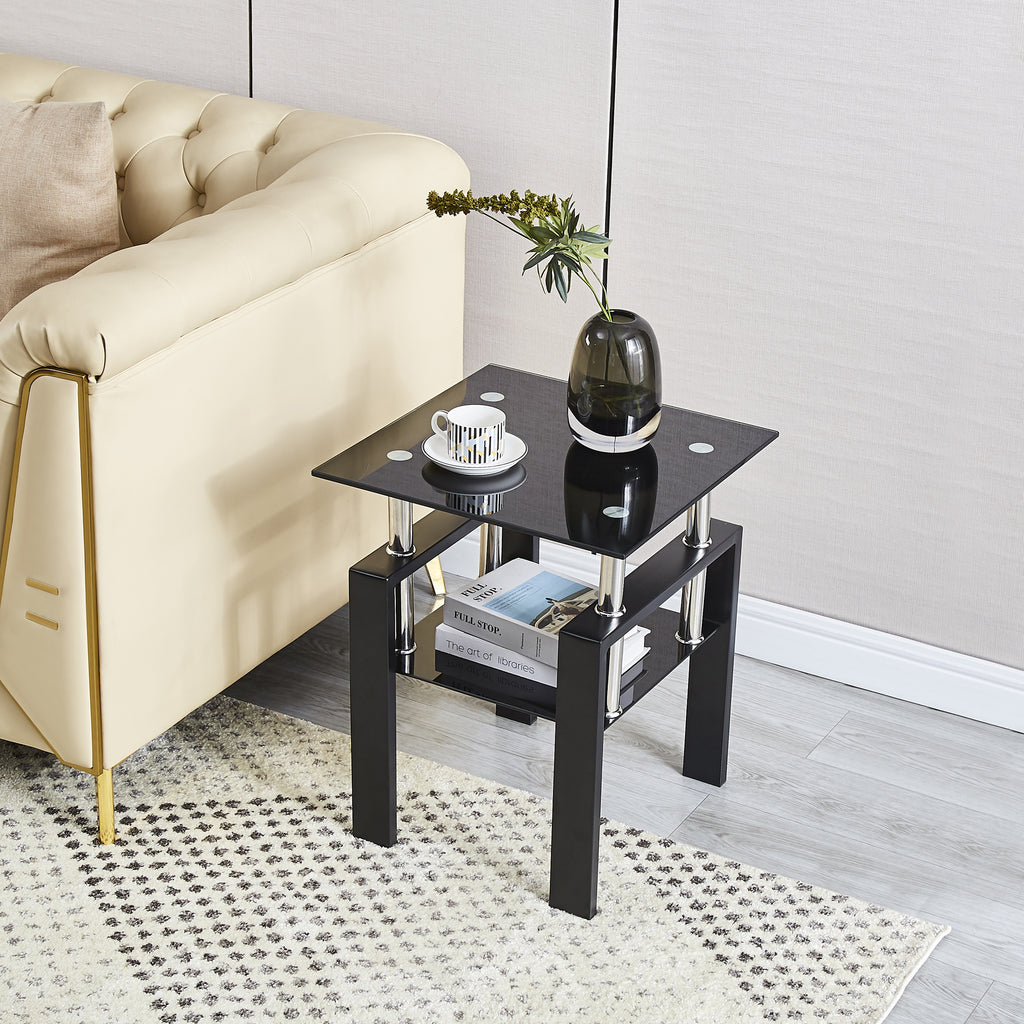 2-Piece Tempered Black Glass Sofa Table Set
