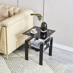 2-Piece Tempered Black Glass Sofa Table Set
