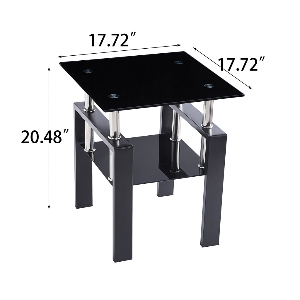 2-Piece Tempered Black Glass Sofa Table Set
