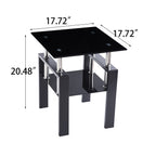 2-Piece Tempered Black Glass Sofa Table Set