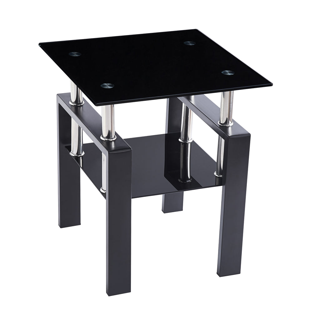 2-Piece Tempered Black Glass Sofa Table Set
