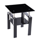 2-Piece Tempered Black Glass Sofa Table Set
