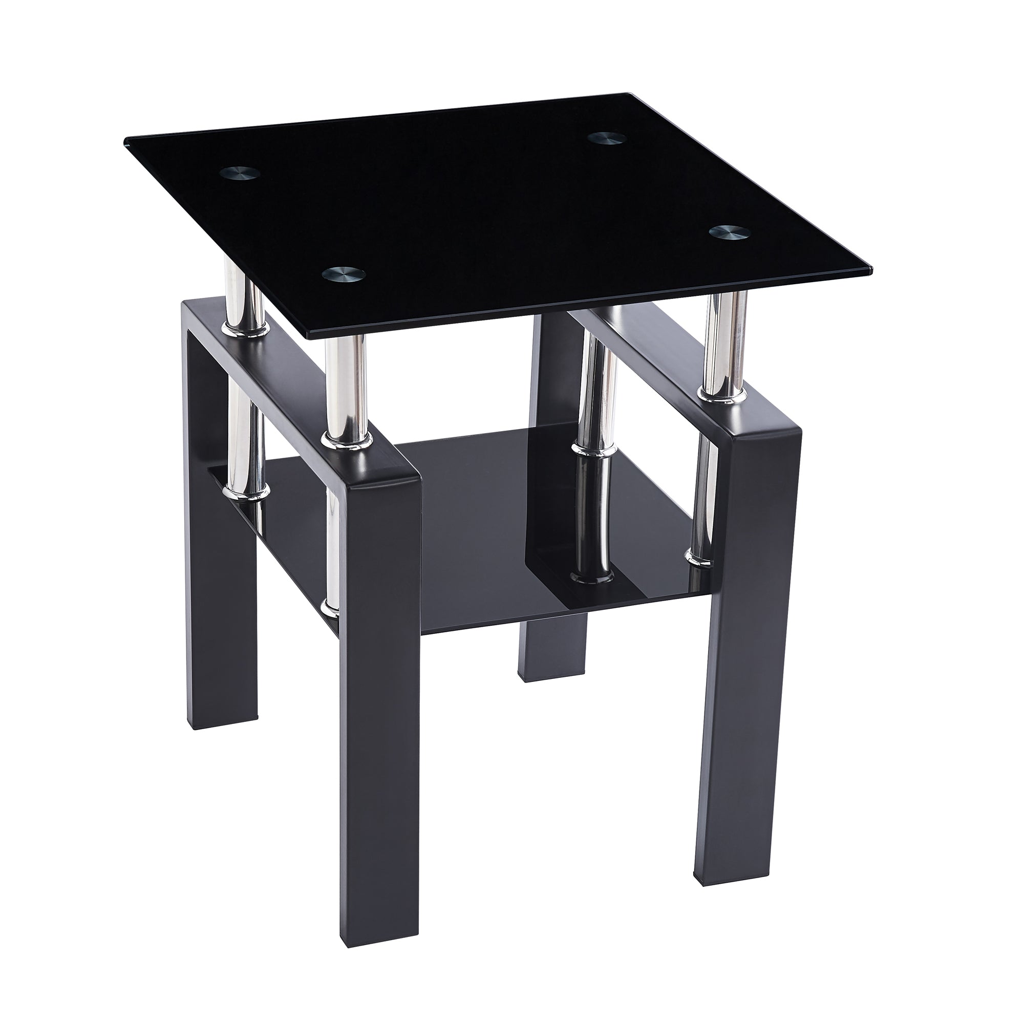 2-Piece Tempered Black Glass Sofa Table Set