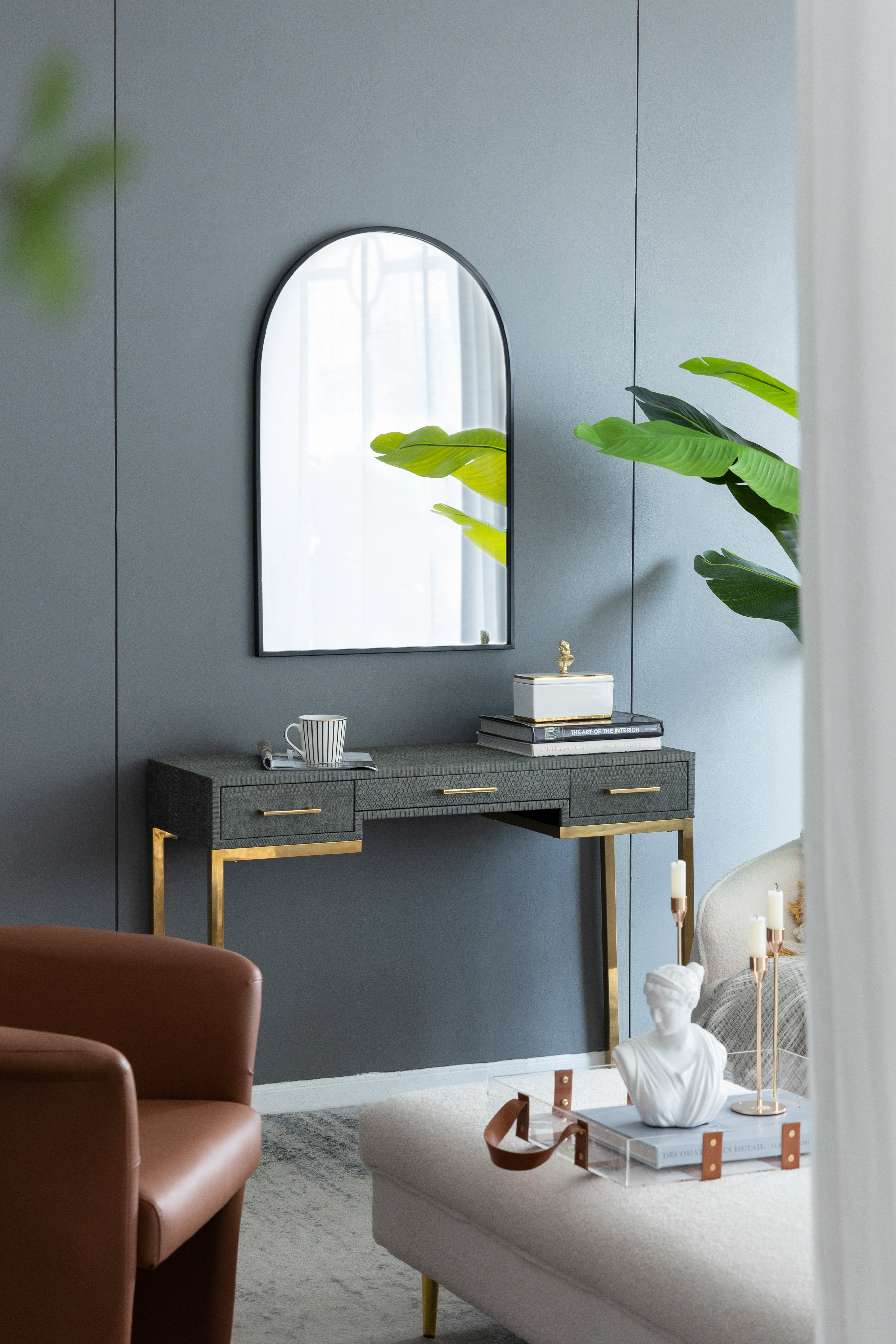 24" x 36" Black Arched Mirror with Metal Frame