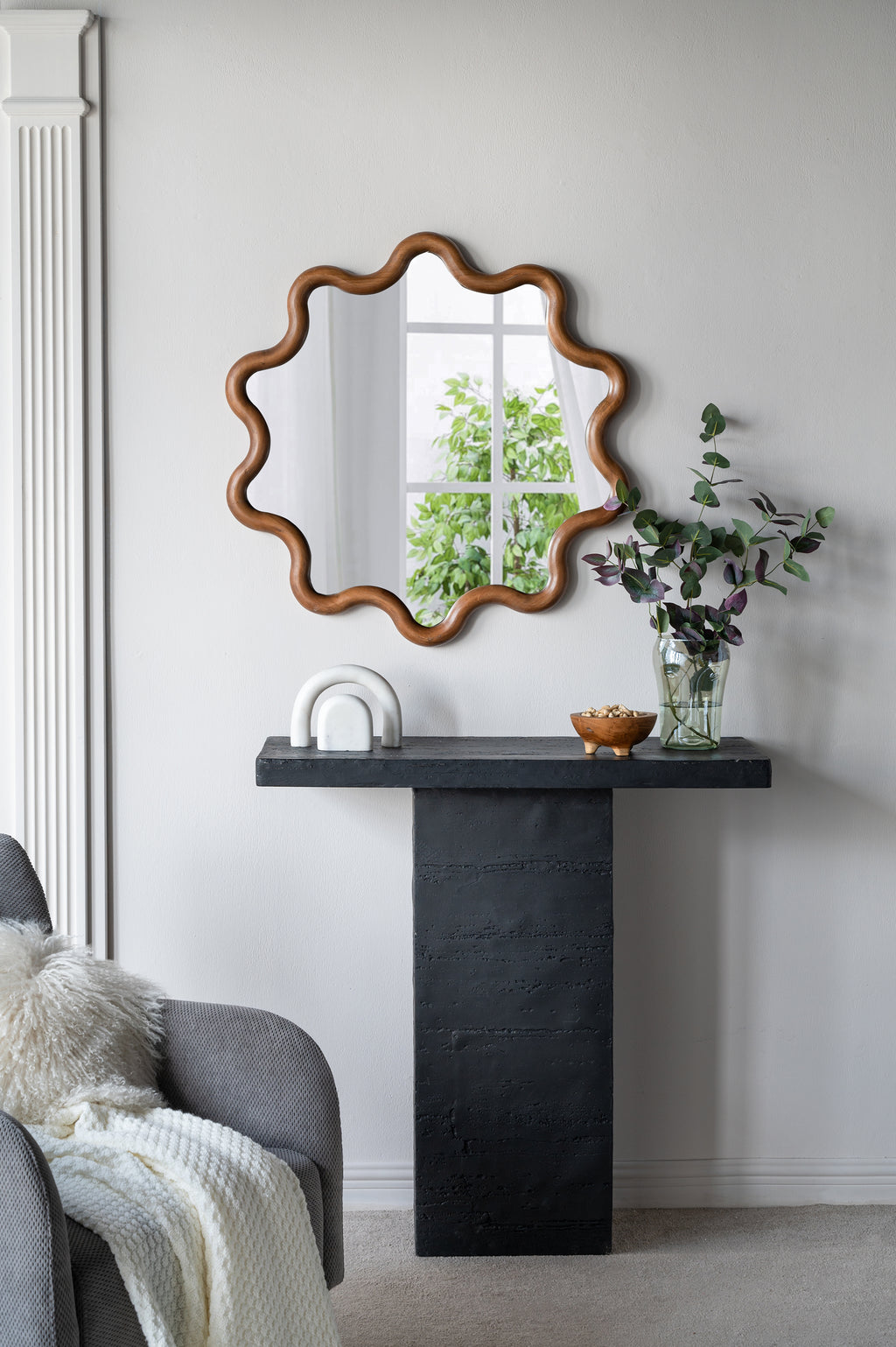 31" x 30" Wooden Accent Mirror with Unique Frame