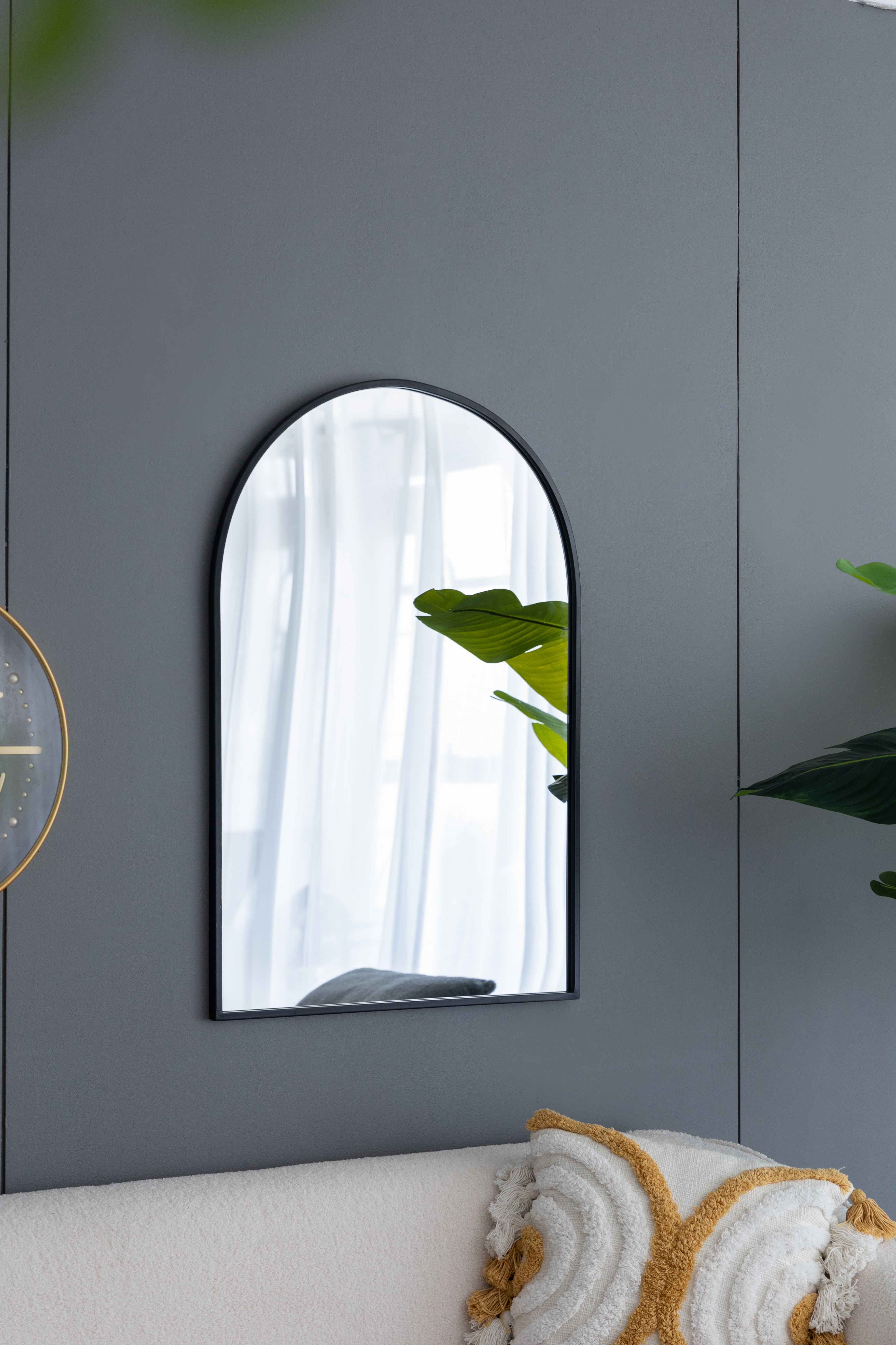 24" x 36" Black Arched Mirror with Metal Frame
