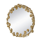 35" Round Metal Wall Mirror with Golden Leaf Accents