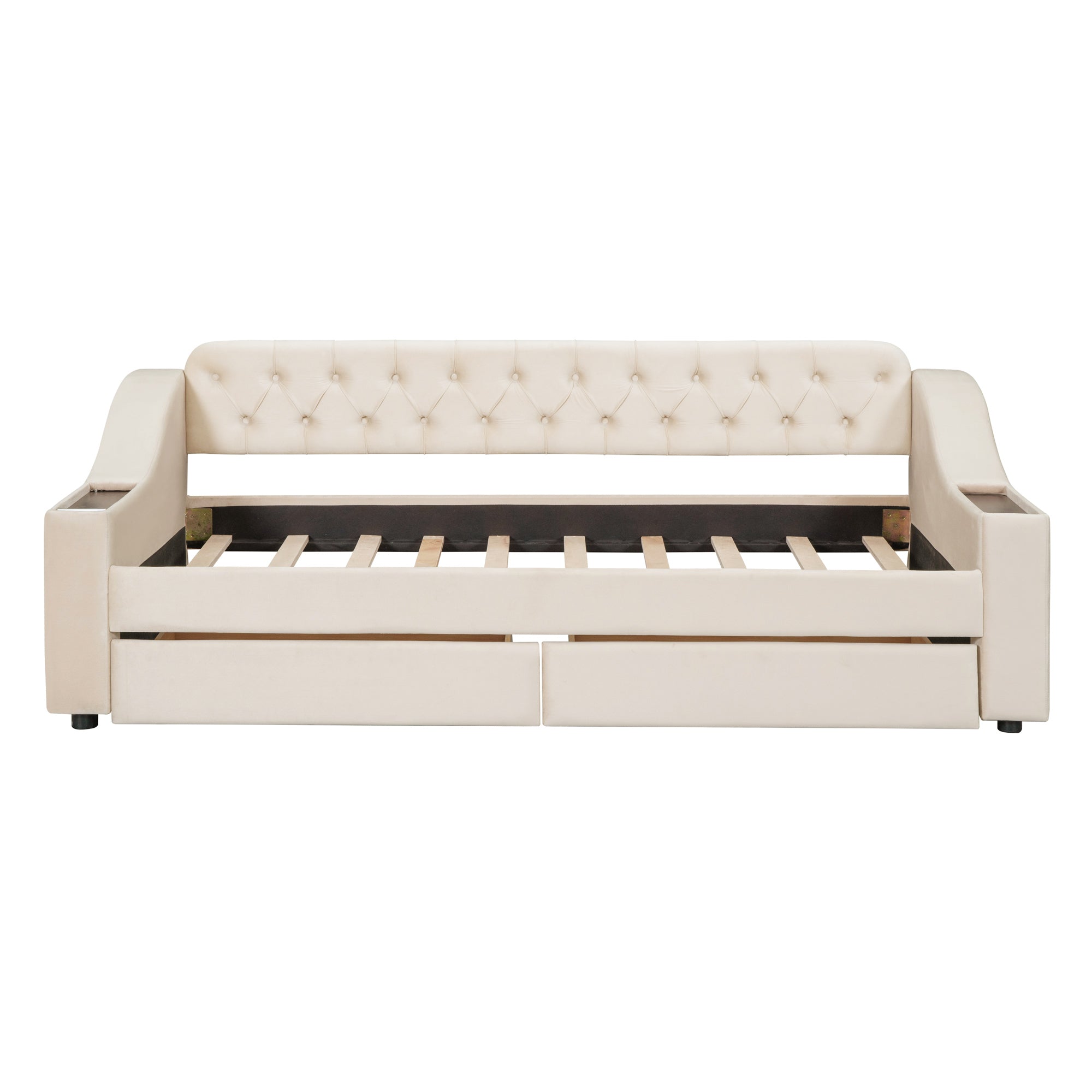 Twin Size Upholstered Daybed With Storage Armrests and USB Port