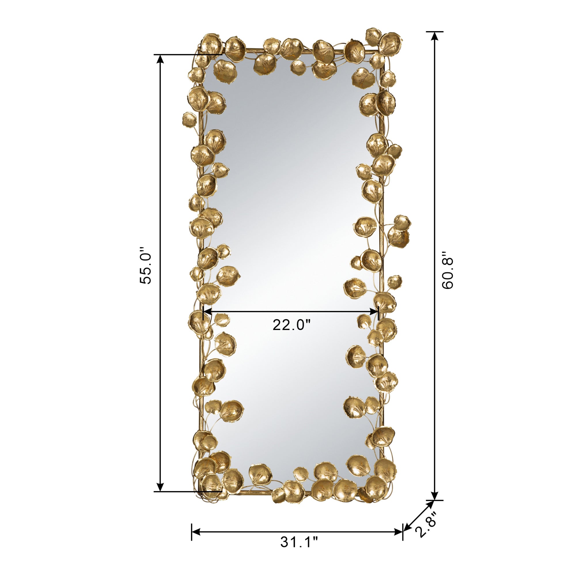 61" x 31" Full Length Mirror with Golden Leaf Accents