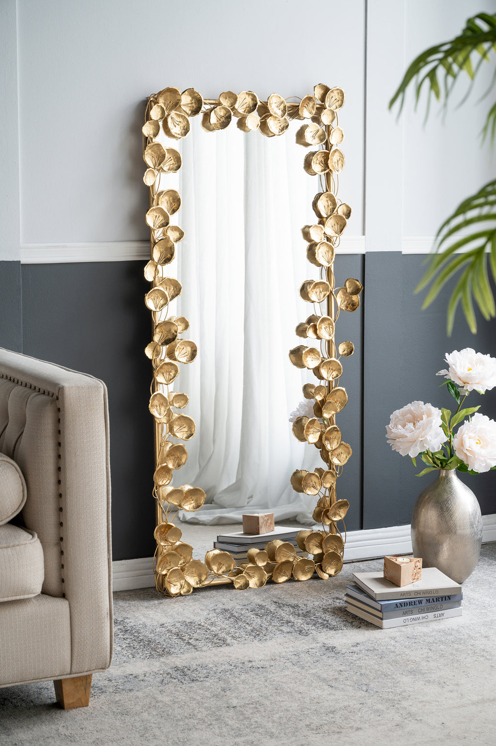 61" x 31" Full Length Mirror with Golden Leaf Accents