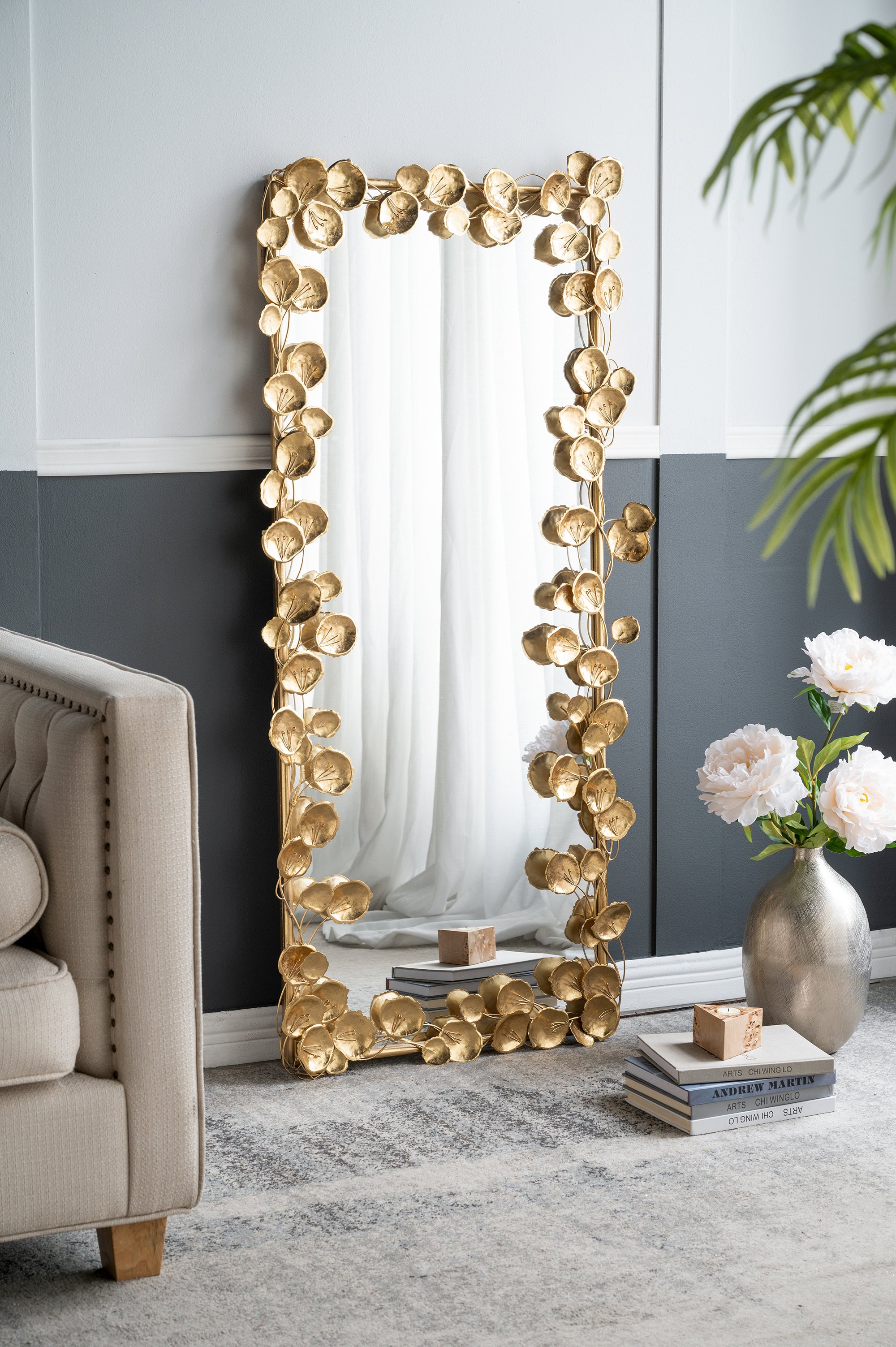 61" x 31" Full Length Mirror with Golden Leaf Accents