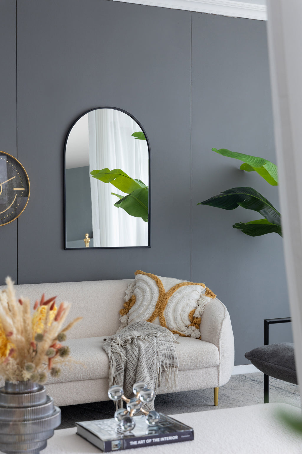 24" x 36" Black Arched Mirror with Metal Frame