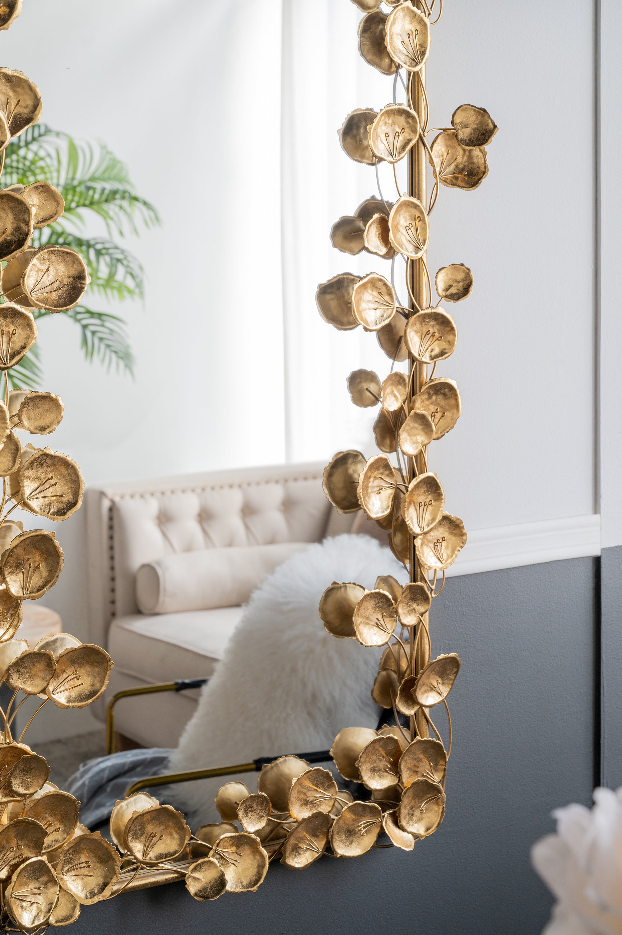 61" x 31" Full Length Mirror with Golden Leaf Accents