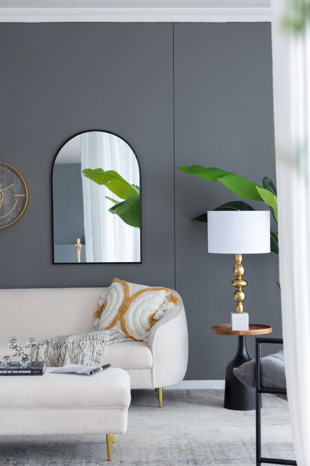 24" x 36" Black Arched Mirror with Metal Frame