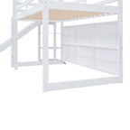 Twin Size Wood House Loft Bed with Slide, Storage Shelves, and Light