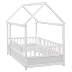 Twin Size Floor Wooden Bed with House Roof Frame