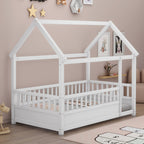 Twin Size Floor Wooden Bed with House Roof Frame