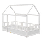 Twin Size Floor Wooden Bed with House Roof Frame
