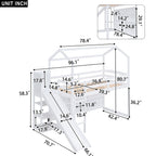 Twin Size Wood House Loft Bed with Slide, Storage Shelves, and Light