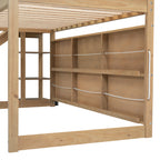 Twin Size Wood House Loft Bed with Slide, Storage Shelves and Light