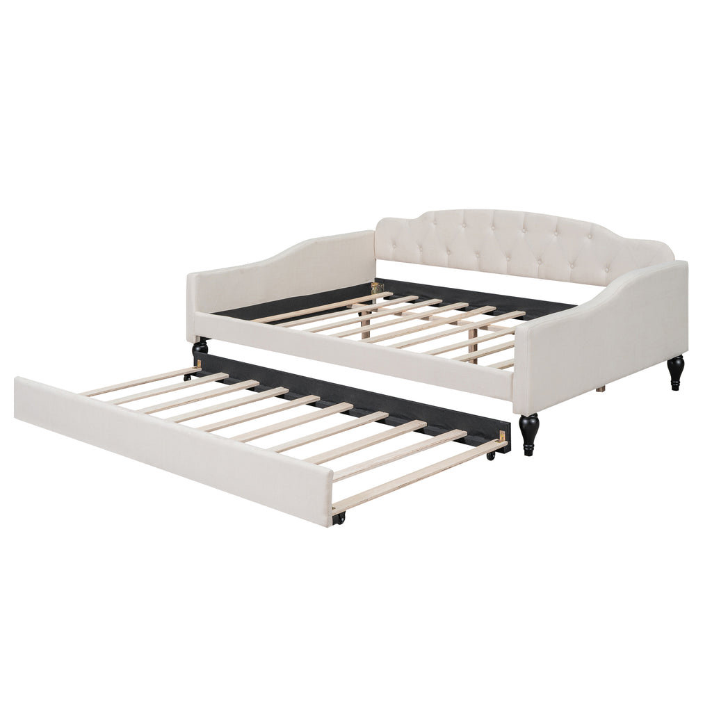 Full Size Upholstered Tufted Daybed with Twin Size Trundle