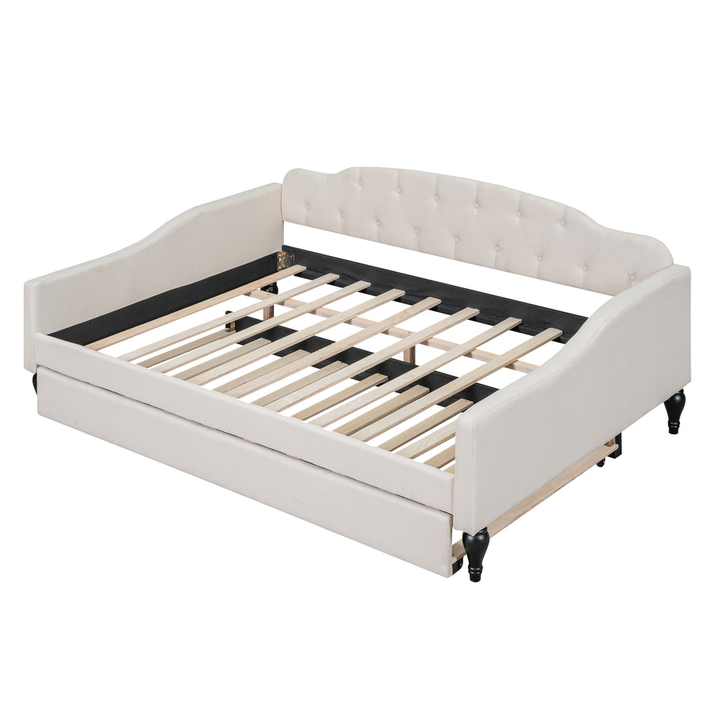 Full Size Upholstered Tufted Daybed with Twin Size Trundle