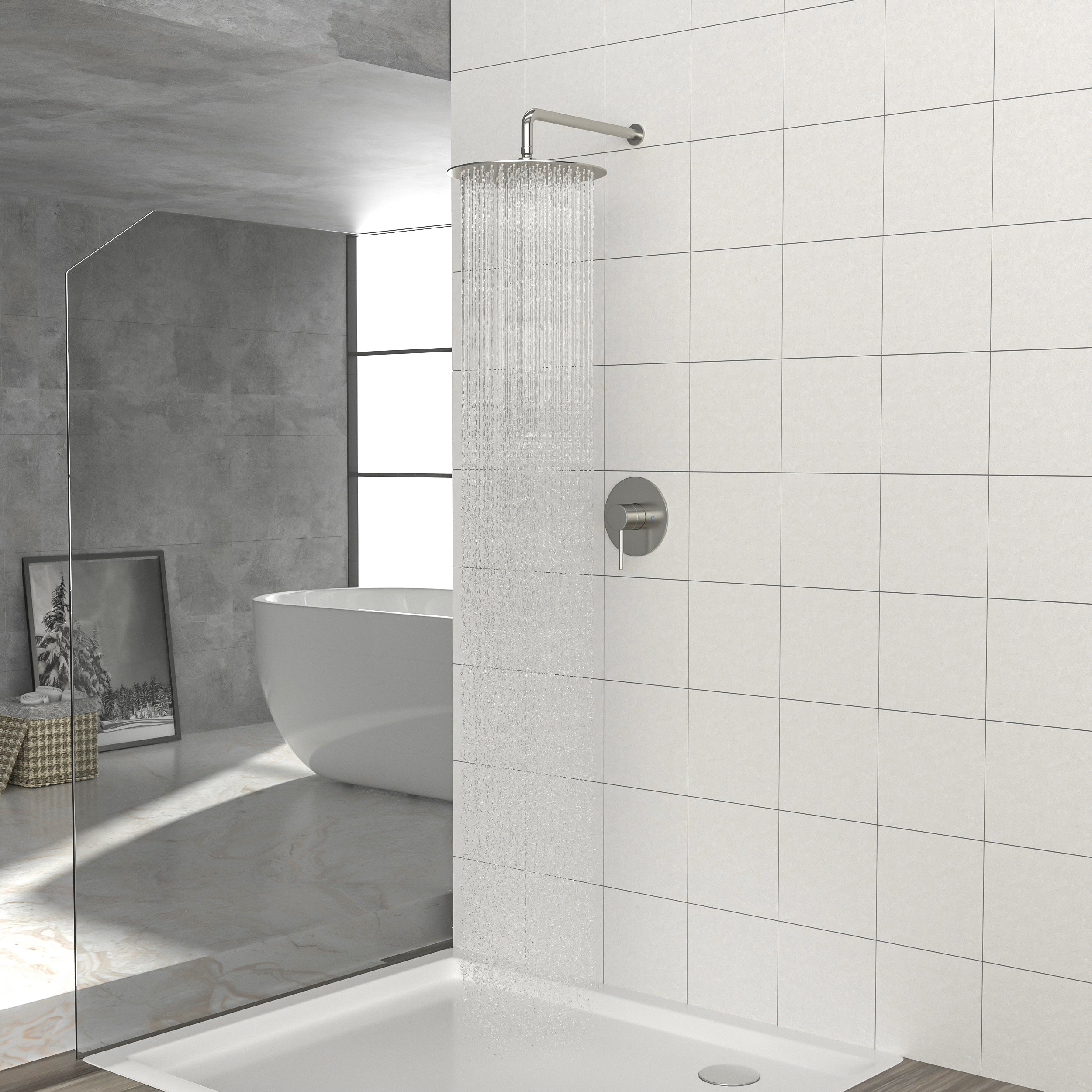 Brushed Nickel Shower Faucet Set with 10-Inch Rainfall Shower Head