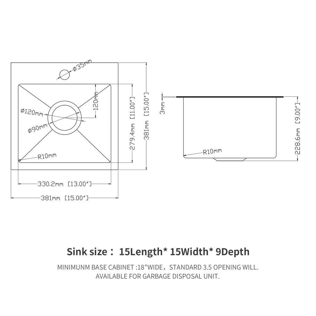 15 Inch Drop In Kitchen Sink in Gunmetal