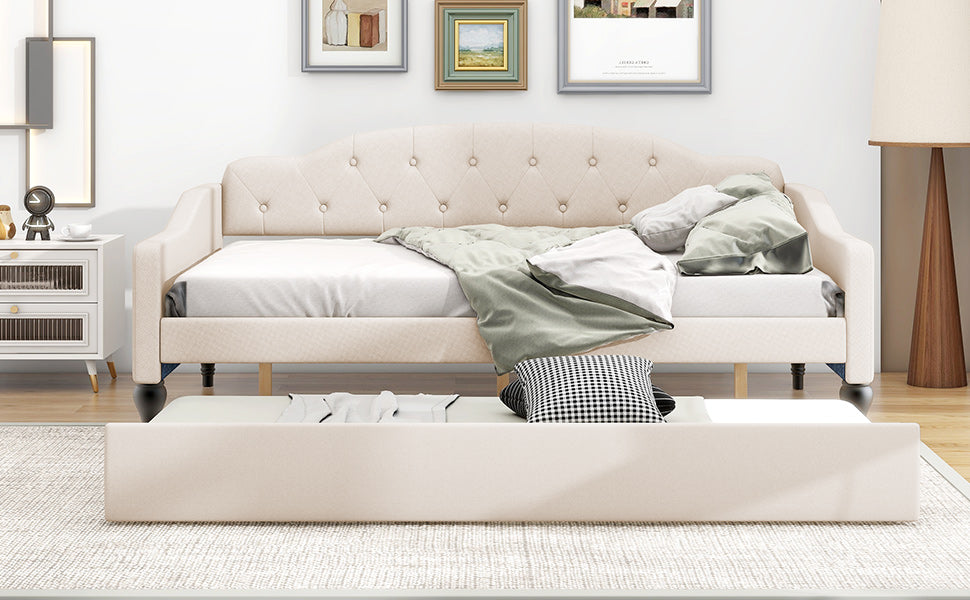 Full Size Upholstered Tufted Daybed with Twin Size Trundle
