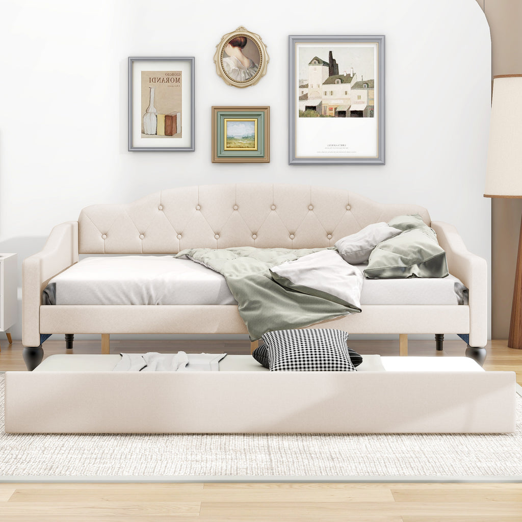 Full Size Upholstered Tufted Daybed with Twin Size Trundle