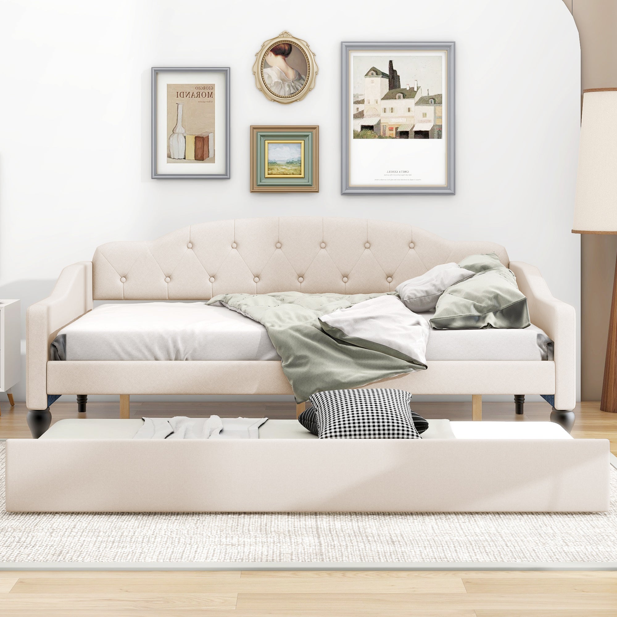 Full Size Upholstered Tufted Daybed with Twin Size Trundle