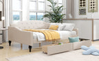 Full Size Upholstered Tufted Daybed with Two Drawers