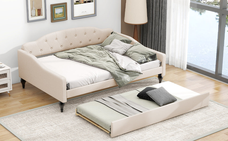 Full Size Upholstered Tufted Daybed with Twin Size Trundle