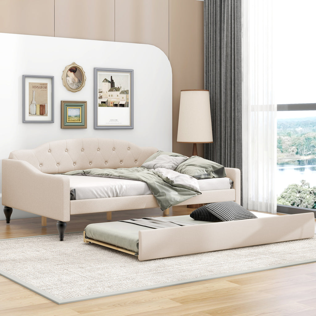 Full Size Upholstered Tufted Daybed with Twin Size Trundle