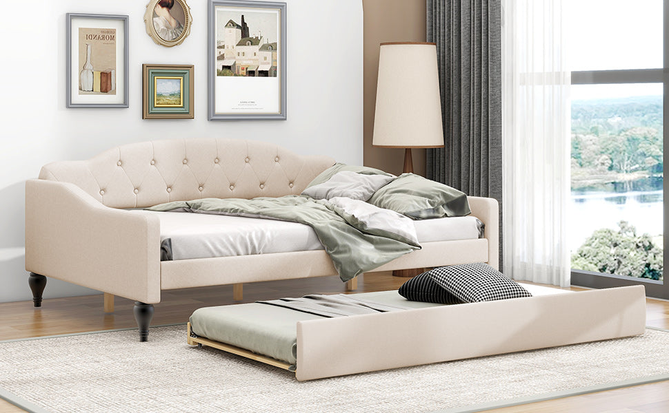 Full Size Upholstered Tufted Daybed with Twin Size Trundle