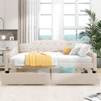Full Size Upholstered Tufted Daybed with Two Drawers