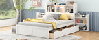 Full Size Storage Platform Bed with Pull Out Shelves, Twin Size Trundle and 2 Drawers