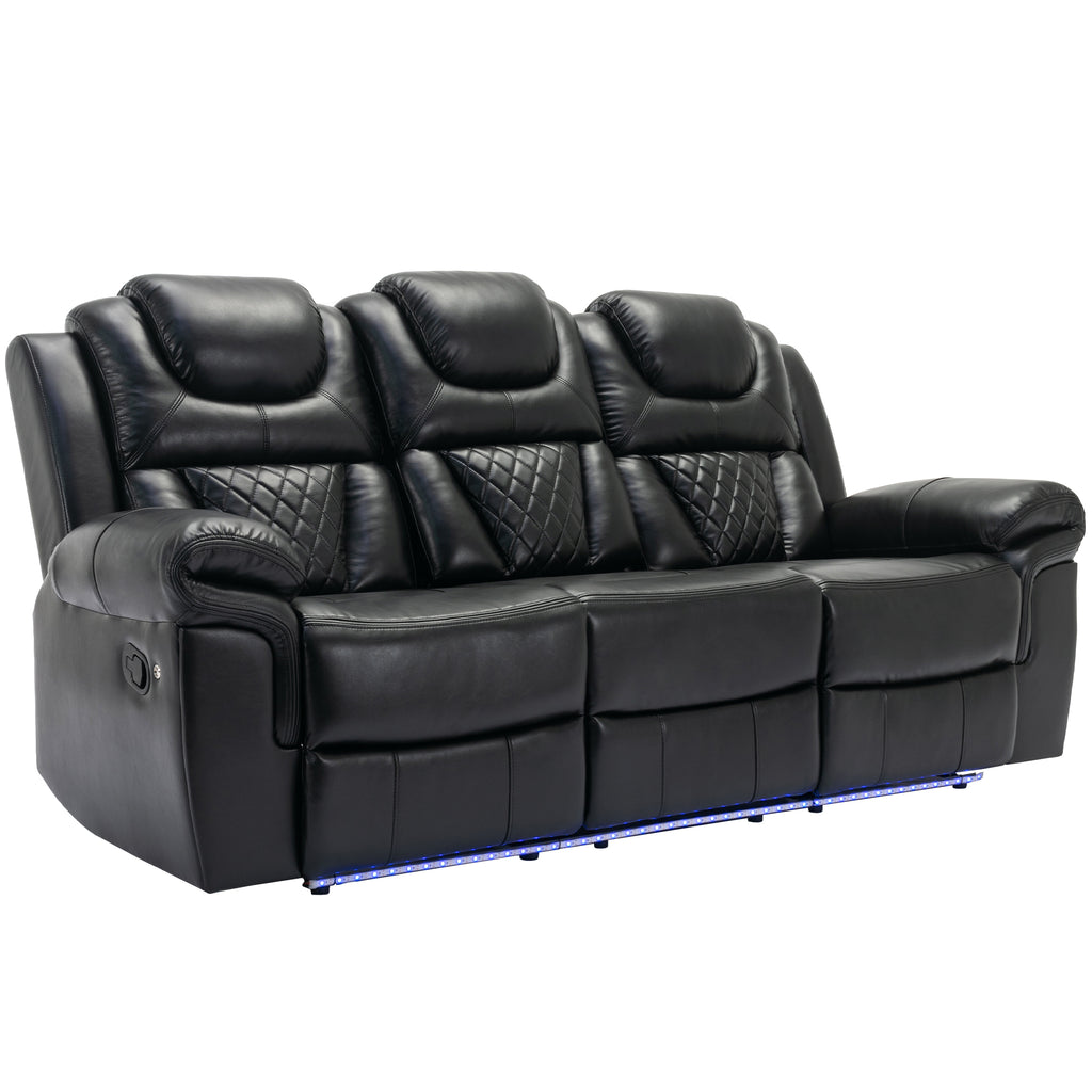 Home Theater Seating Manual Recliner Chair with Center Console and LED Light Strip