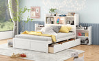 Full Size Storage Platform Bed with Pull Out Shelves, Twin Size Trundle and 2 Drawers