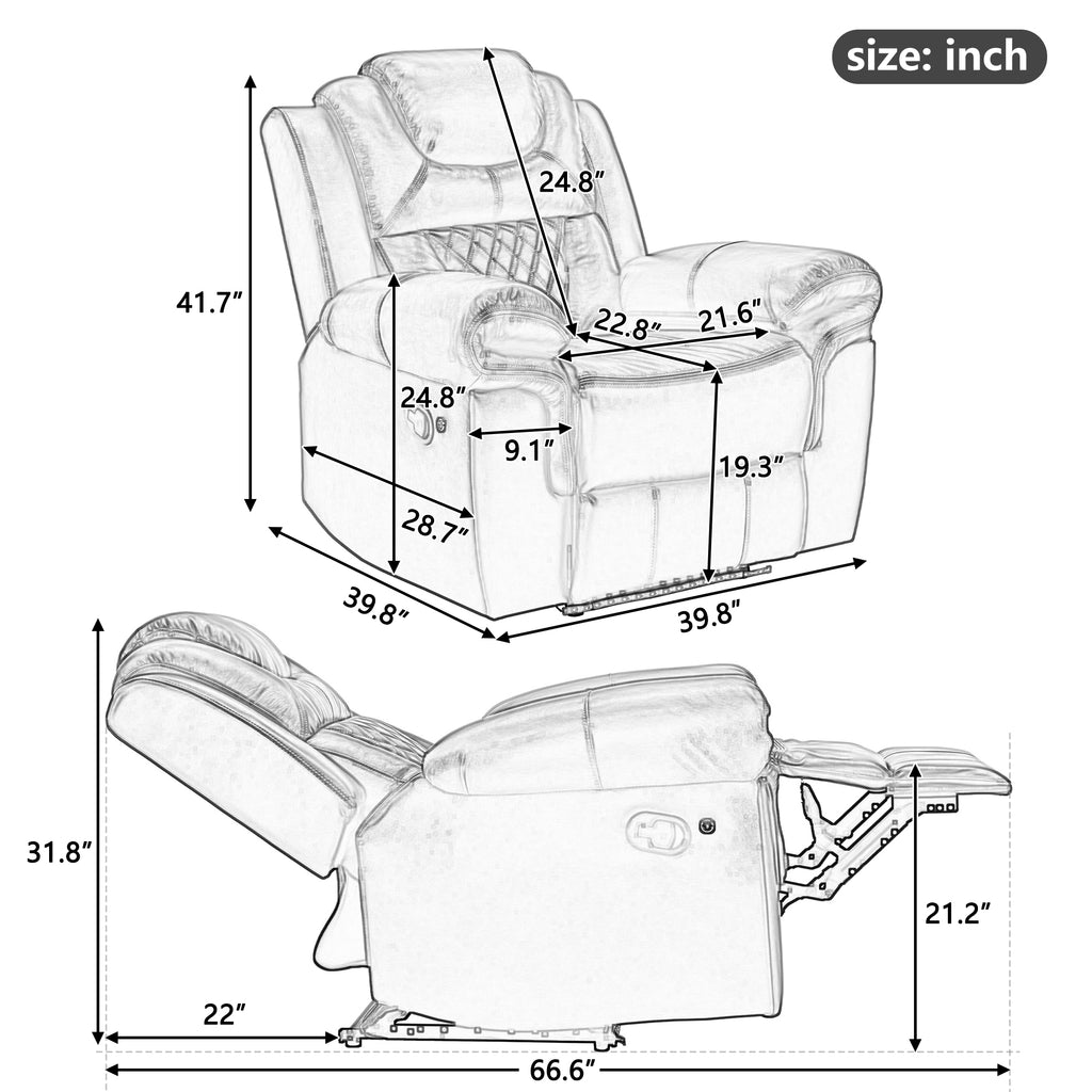 Home Theater Seating Manual Recliner Chair with LED Light Strip