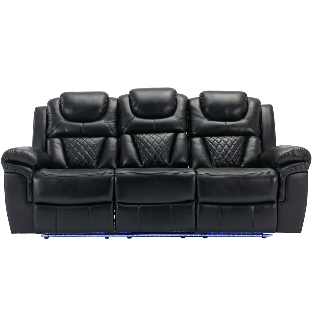 Home Theater Seating Manual Recliner Chair with Center Console and LED Light Strip