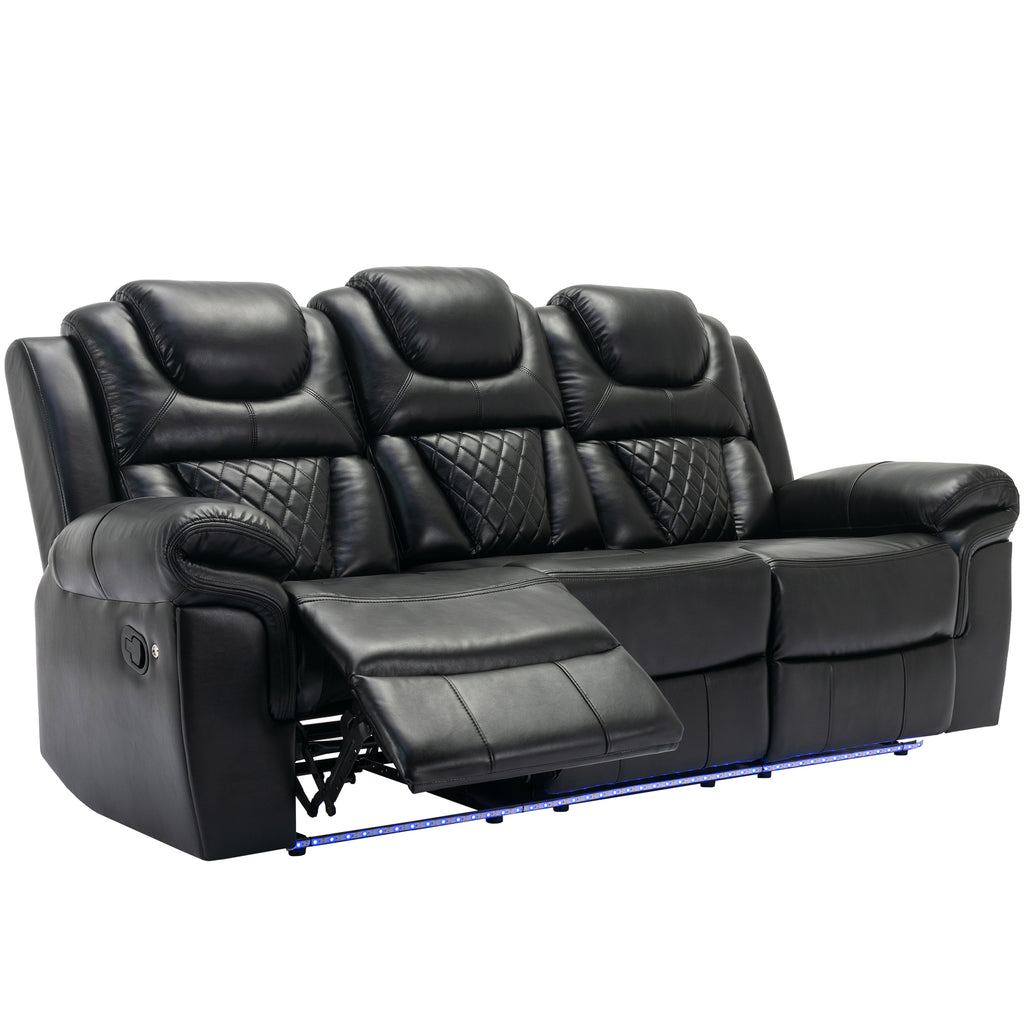 Home Theater Seating Manual Recliner Chair with Center Console and LED Light Strip
