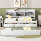 Twin Size Wooden Captain Bed with Built-in Bookshelves and Storage