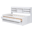 Twin Size Wooden Captain Bed with Built-in Bookshelves and Storage