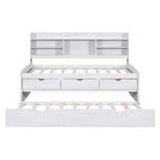 Twin Size Wooden Captain Bed with Built-in Bookshelves and Storage